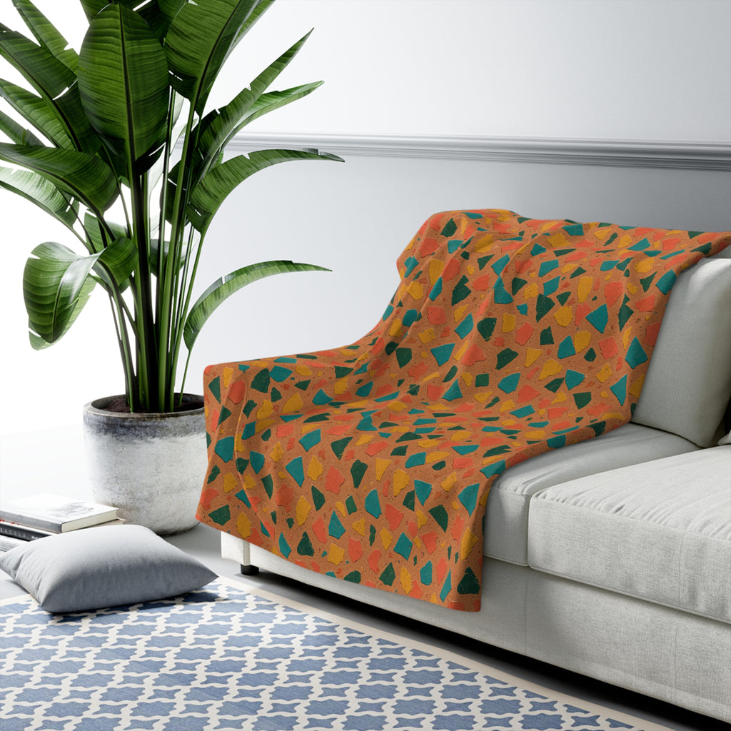 Shattered Tile Shards Sherpa Fleece Blanket – Abstract Chip Pattern Pattern