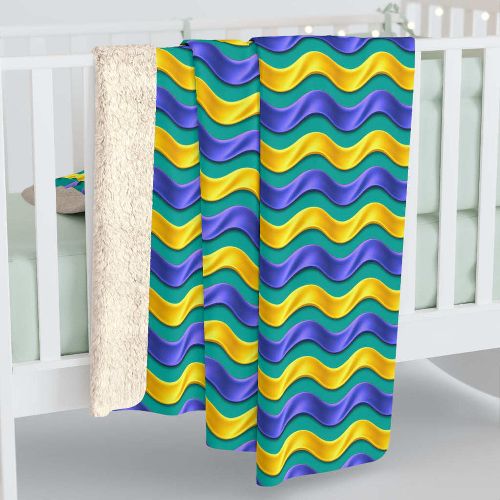 Satin Wave Bands Sherpa Fleece Blanket – Peacock Jewel
