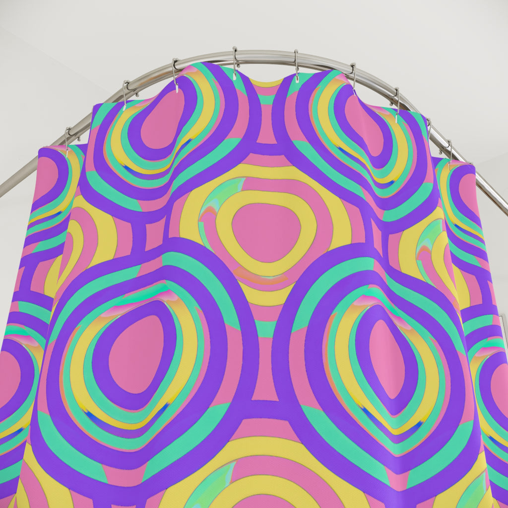 Interlocking Ring Ripples Shower Curtain – Candy Pastel on Grape