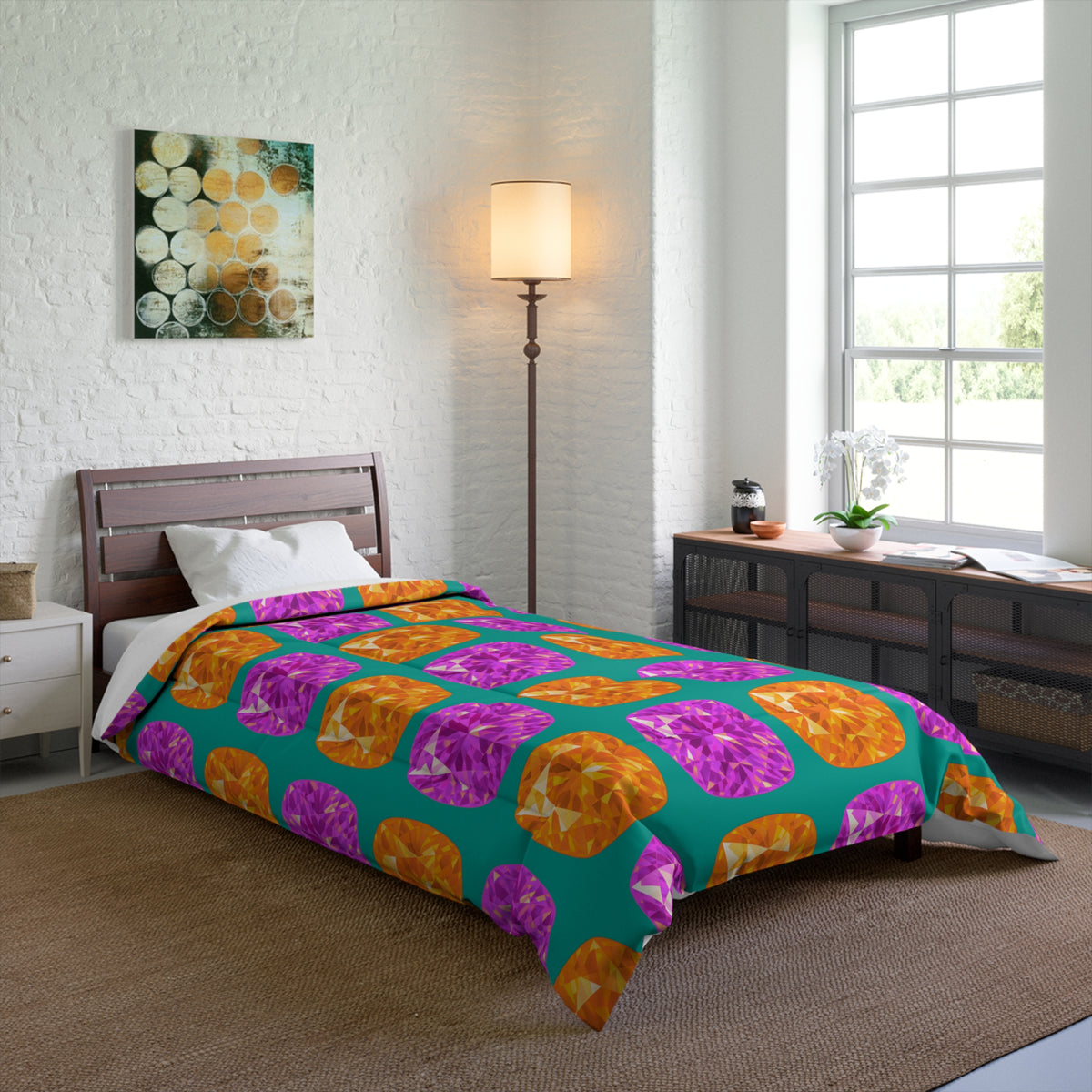 Giant Cut Gem Grid Comforter – Peacock Jewel