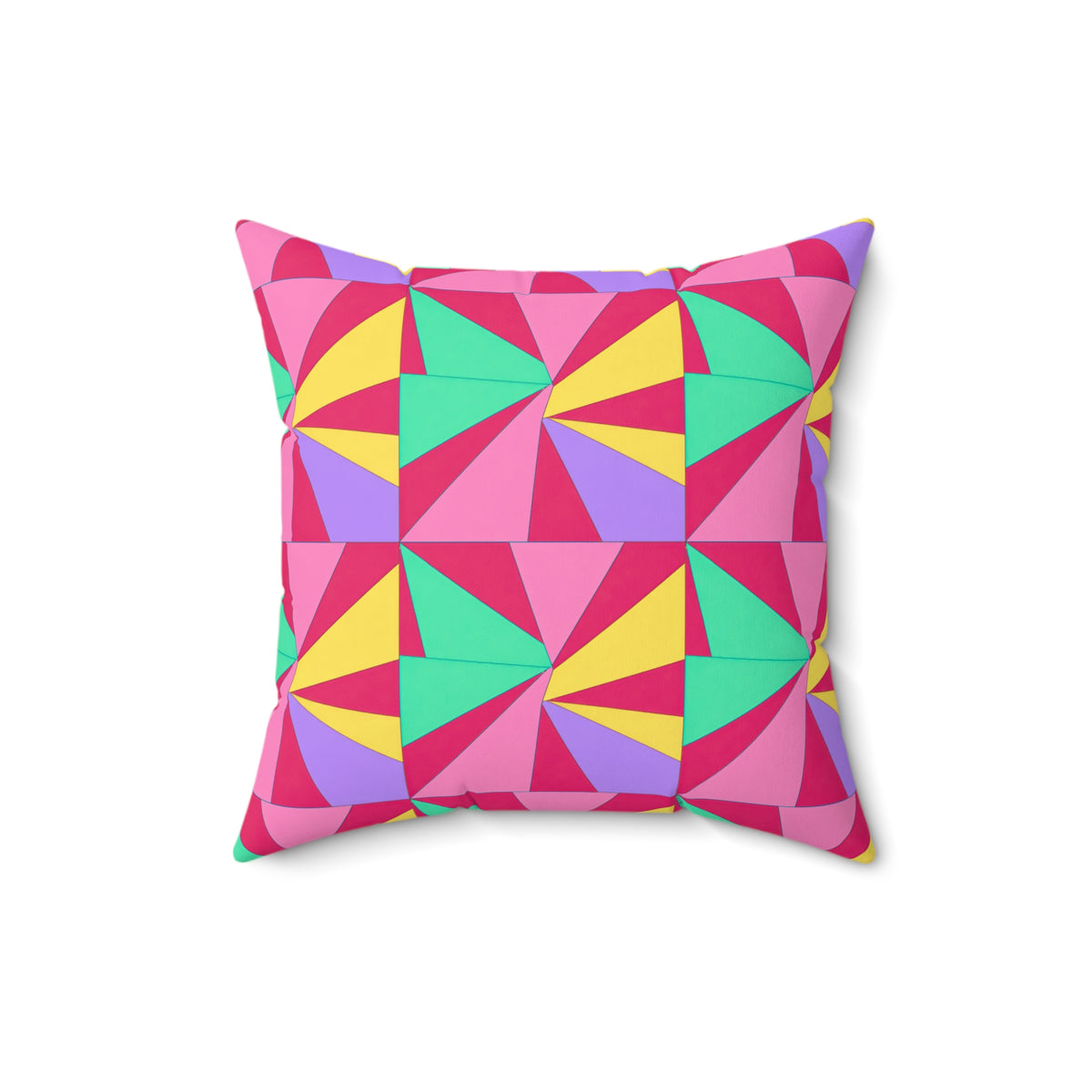 Cubist Sunburst Blocks Faux Suede Cushion – Candy Pop on Raspberry
