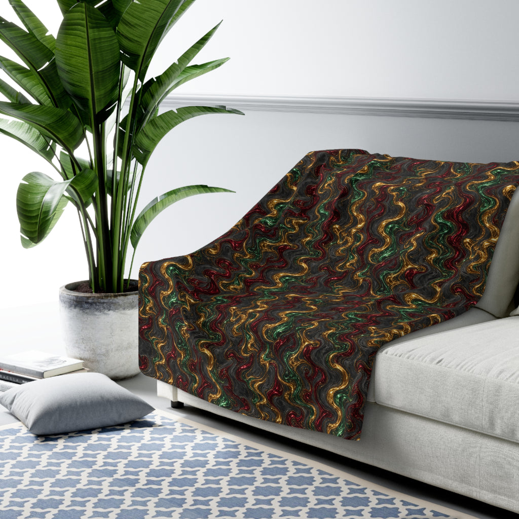 Jewel Metal Swirl Sherpa Fleece Blanket – Iridescent Fluid Pattern