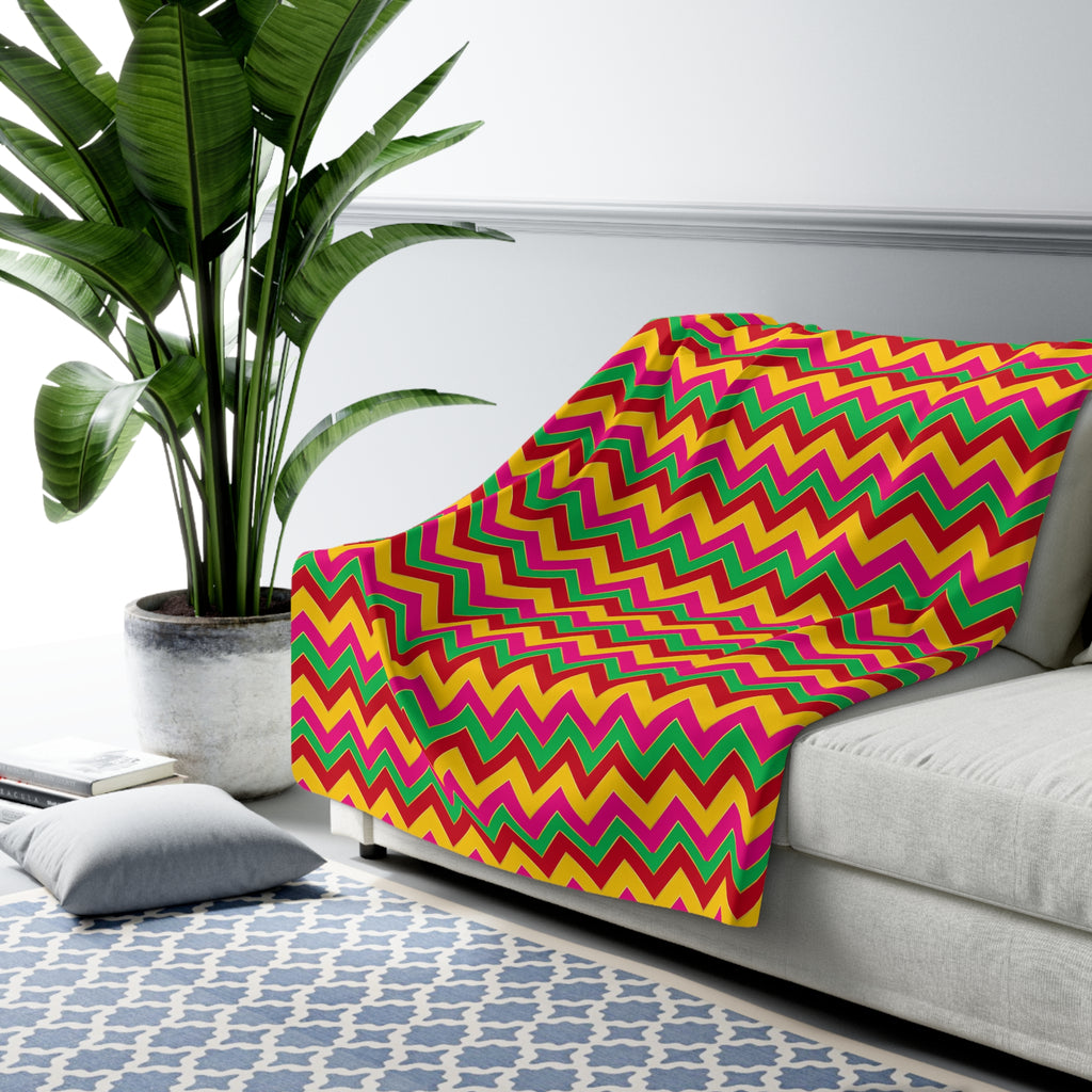 Jewel Chevron Bands Sherpa Fleece Blanket – Chevron Geometric Pattern