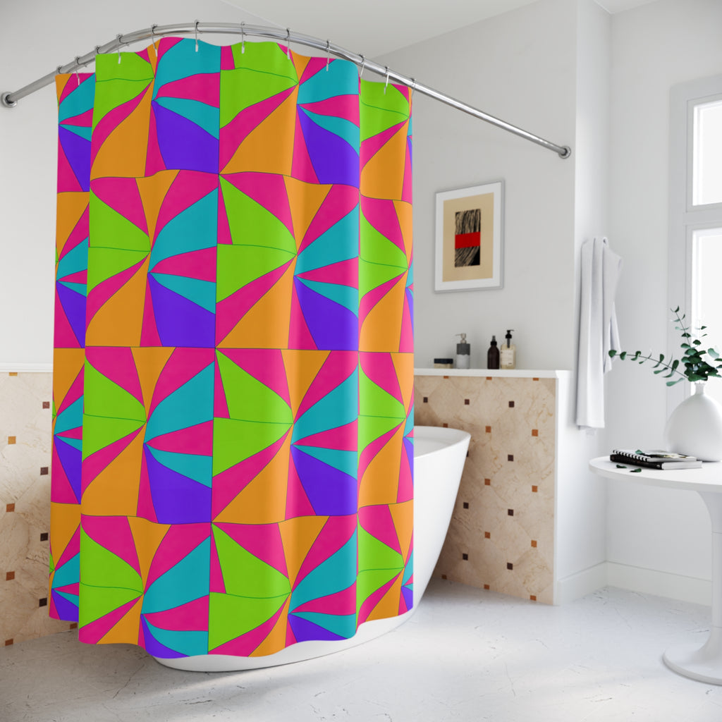 Cubist Sunburst Blocks Shower Curtain – Tropical Punch