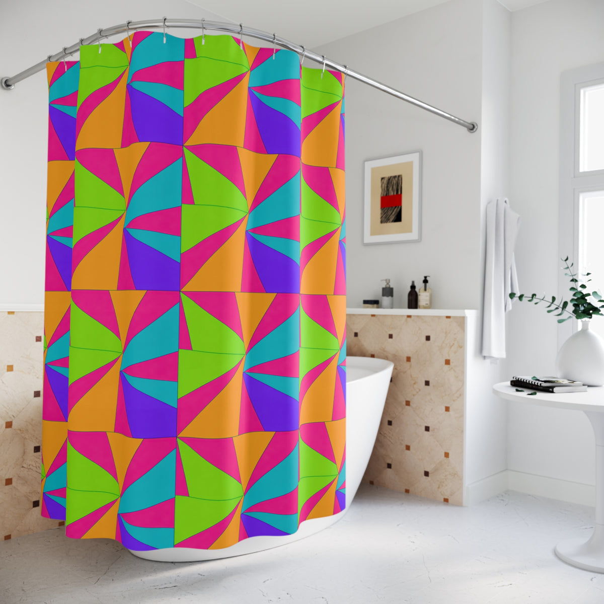 Cubist Sunburst Blocks Shower Curtain – Tropical Punch
