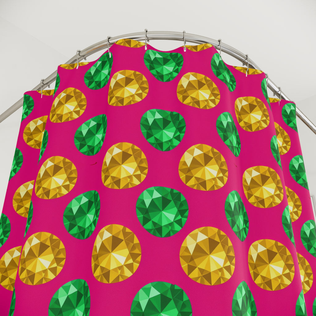Half-Drop Gem Grid Shower Curtain – Faceted Gem Geometric Pattern
