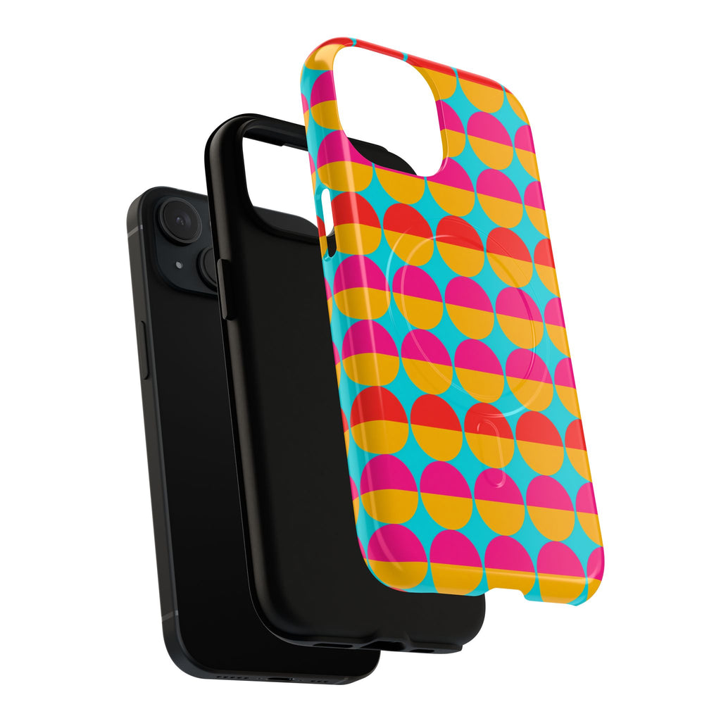 Half-Moon Stack Magnetic Tough iPhone Case – Geometric Blocks Pattern