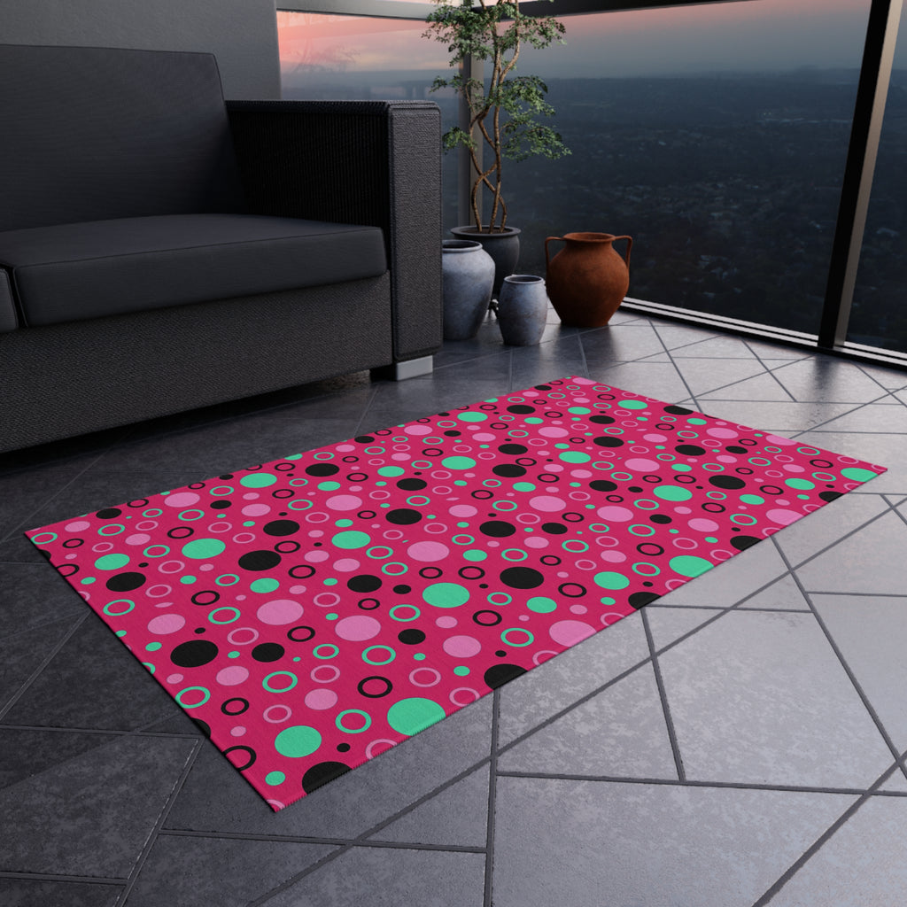 Bubble Outlines Outdoor Rug – Candy Pop on Raspberry