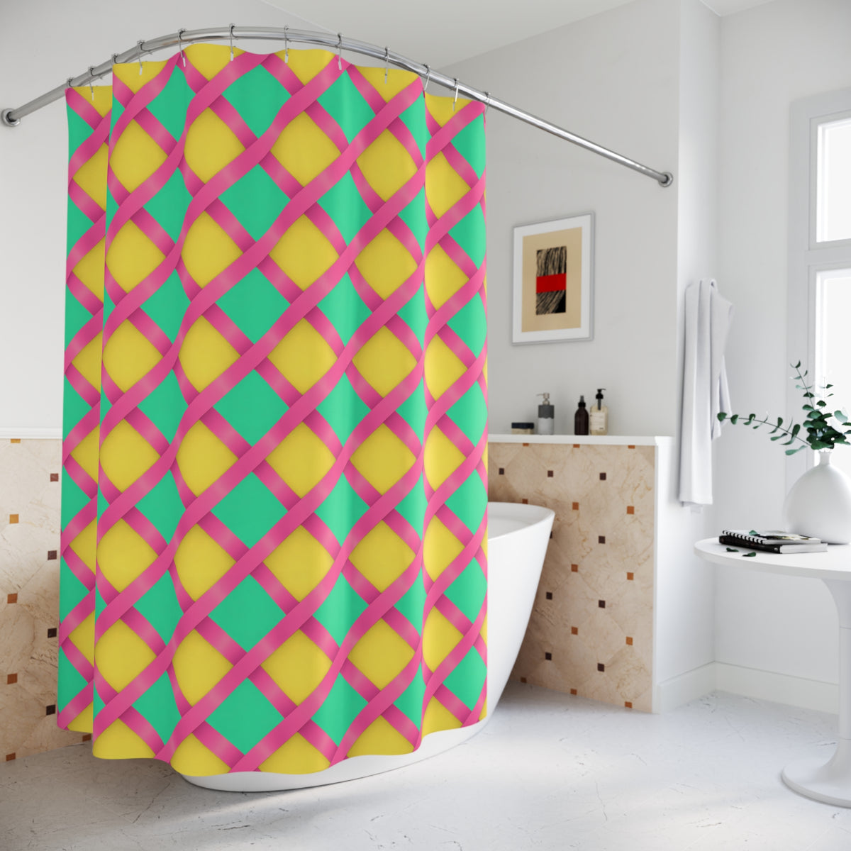 Broad Gold Diamond Trellis Shower Curtain – Candy Christmas