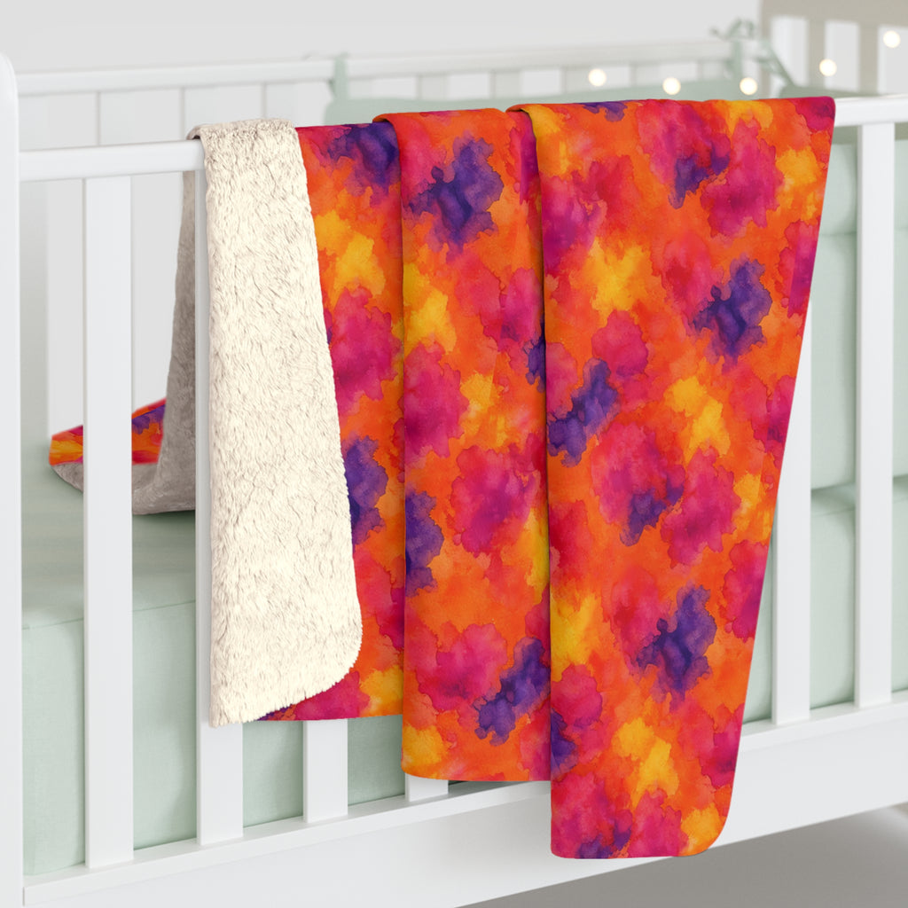 Sunset Bloom Bleeds Sherpa Fleece Blanket – Watercolour Bleed Pattern