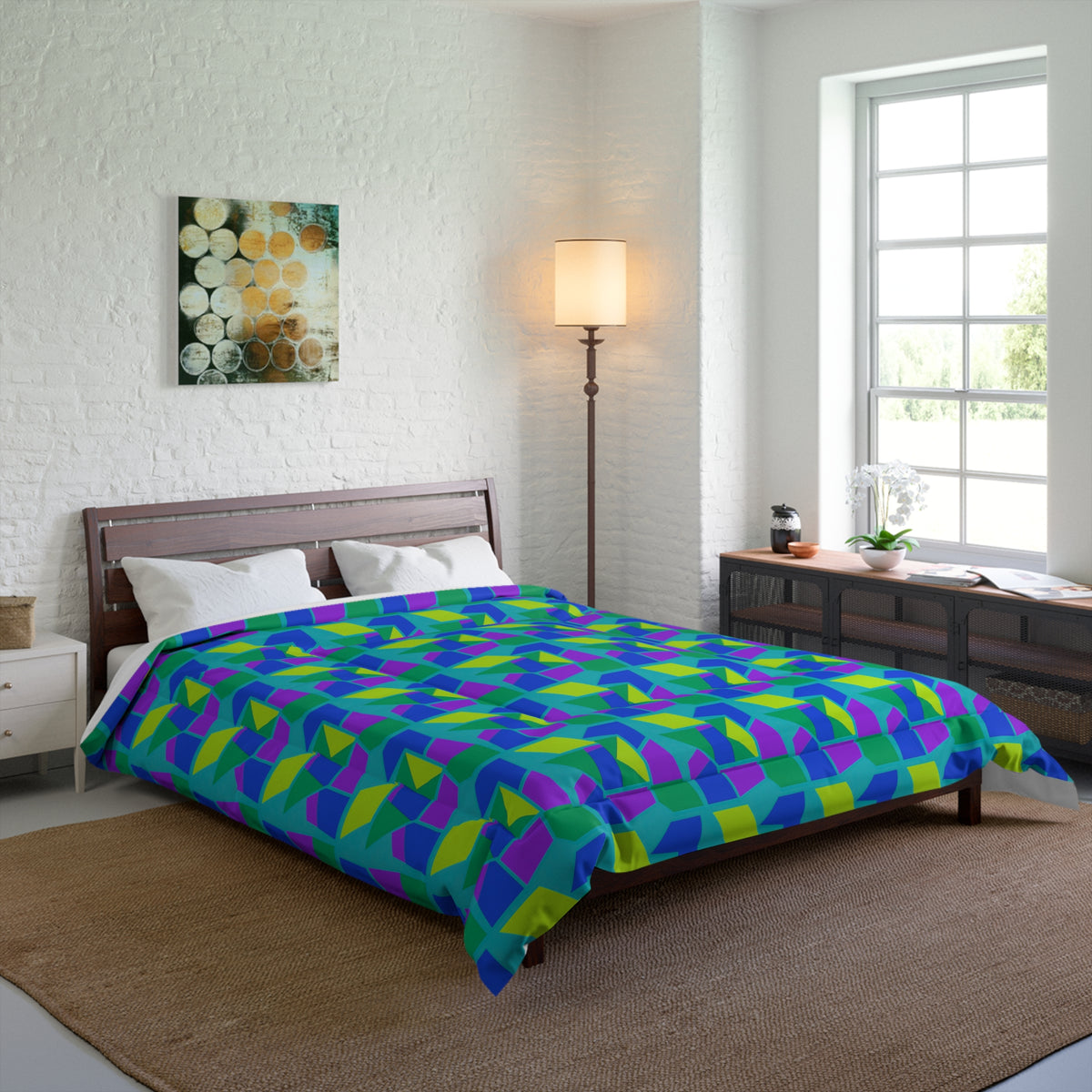 Cubist Block Quilt Comforter – Peacock Jewel