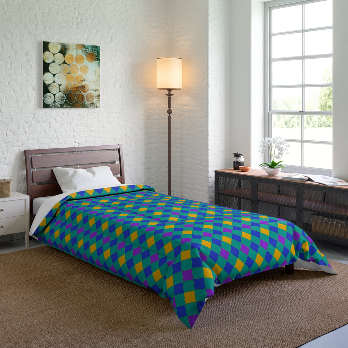 Jewel Harlequin Check Comforter – Peacock Jewel