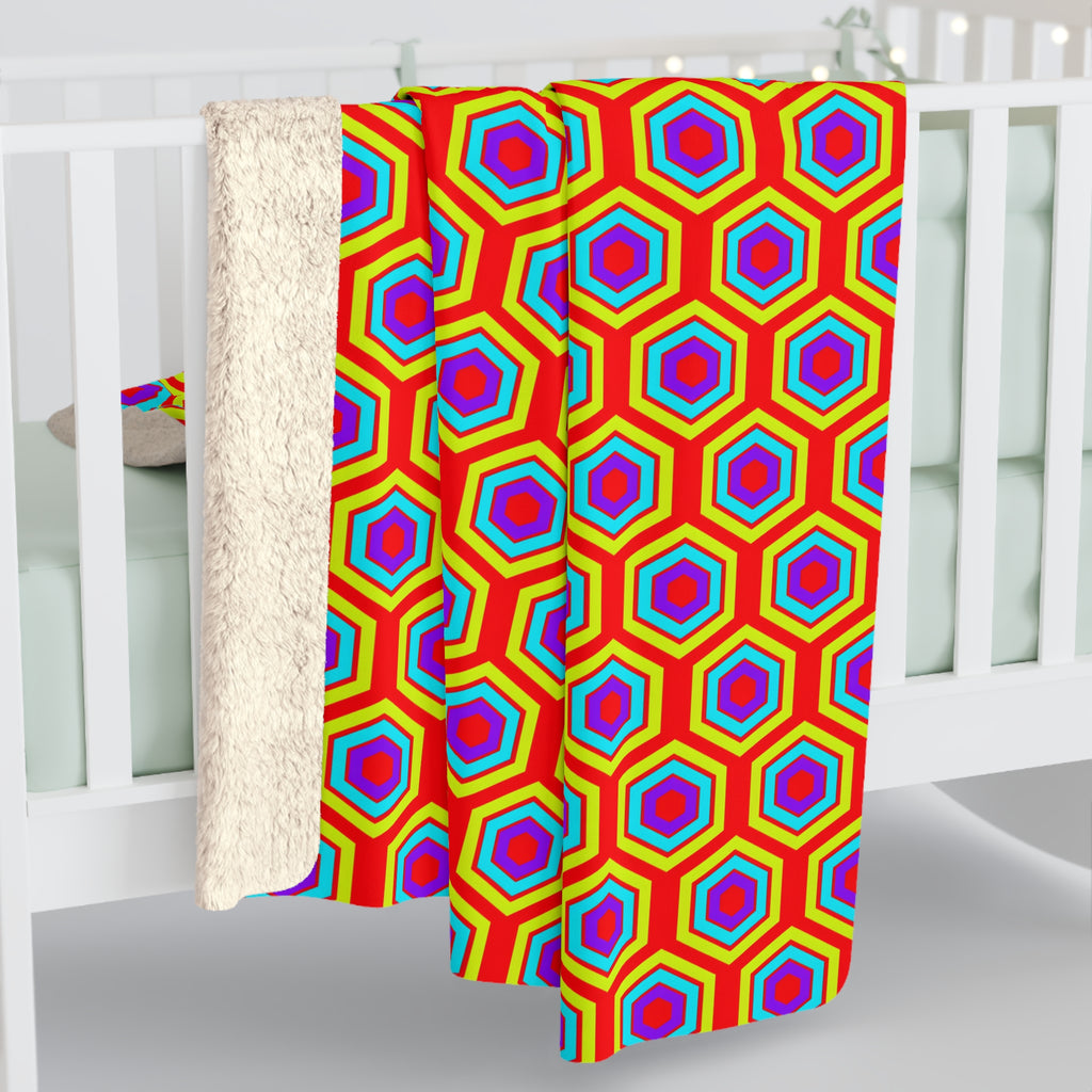 Concentric Hexagon Ripple Sherpa Fleece Blanket – Op-Art Hexagons Pattern
