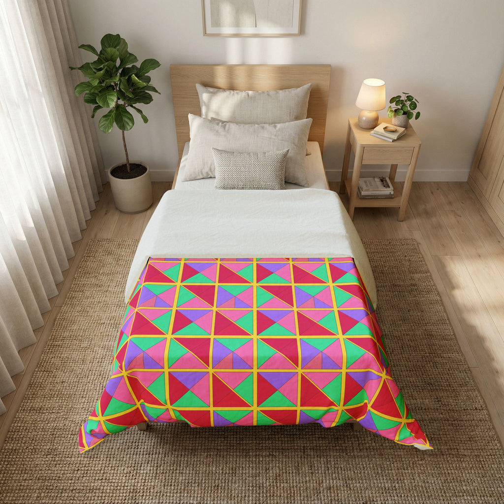 Split Square Fiesta Cotton Duvet Cover – Candy Pop on Raspberry