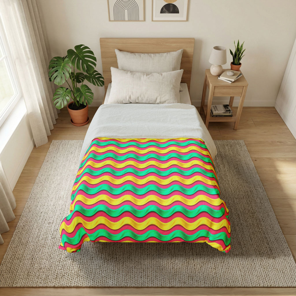 Satin Wave Bands Cotton Duvet Cover – Candy Christmas