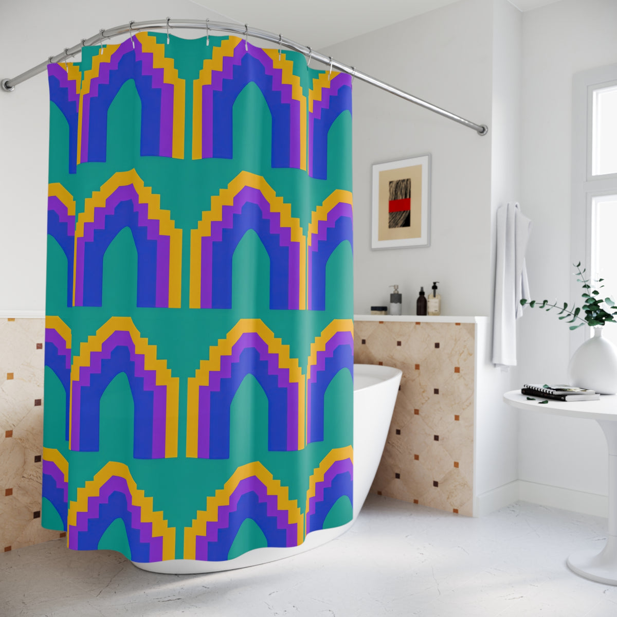 Grand Stepped Arches Shower Curtain – Peacock Jewel