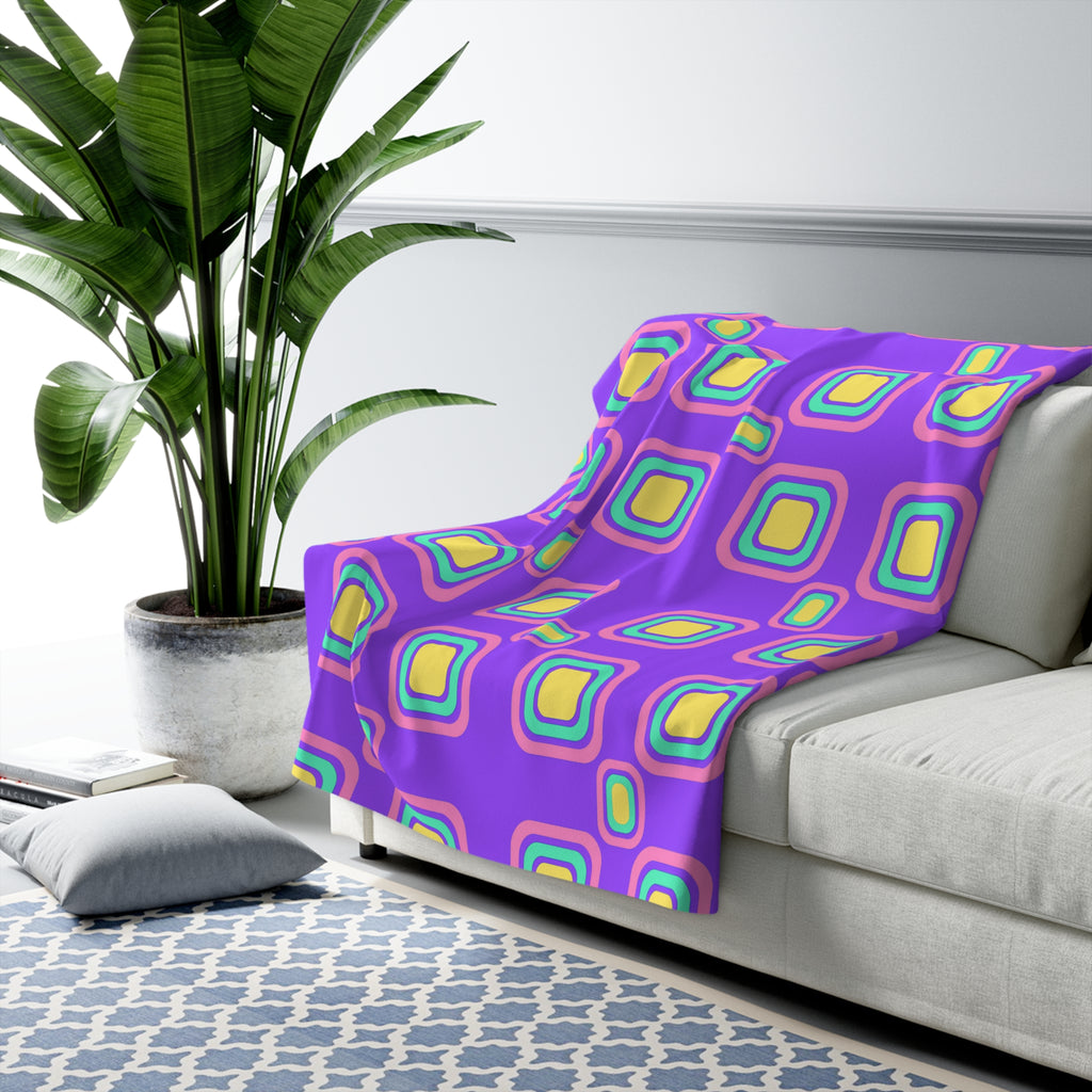 Big Ripple Squares Sherpa Fleece Blanket – Candy Pastel on Grape