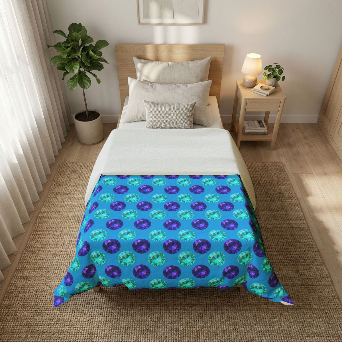 Half-Drop Gem Grid Cotton Duvet Cover – Ice Jewel