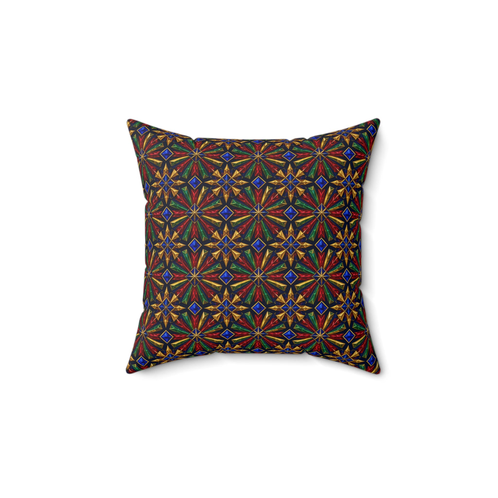 Radial Gem Burst Faux Suede Cushion – Kaleidoscopic Pattern