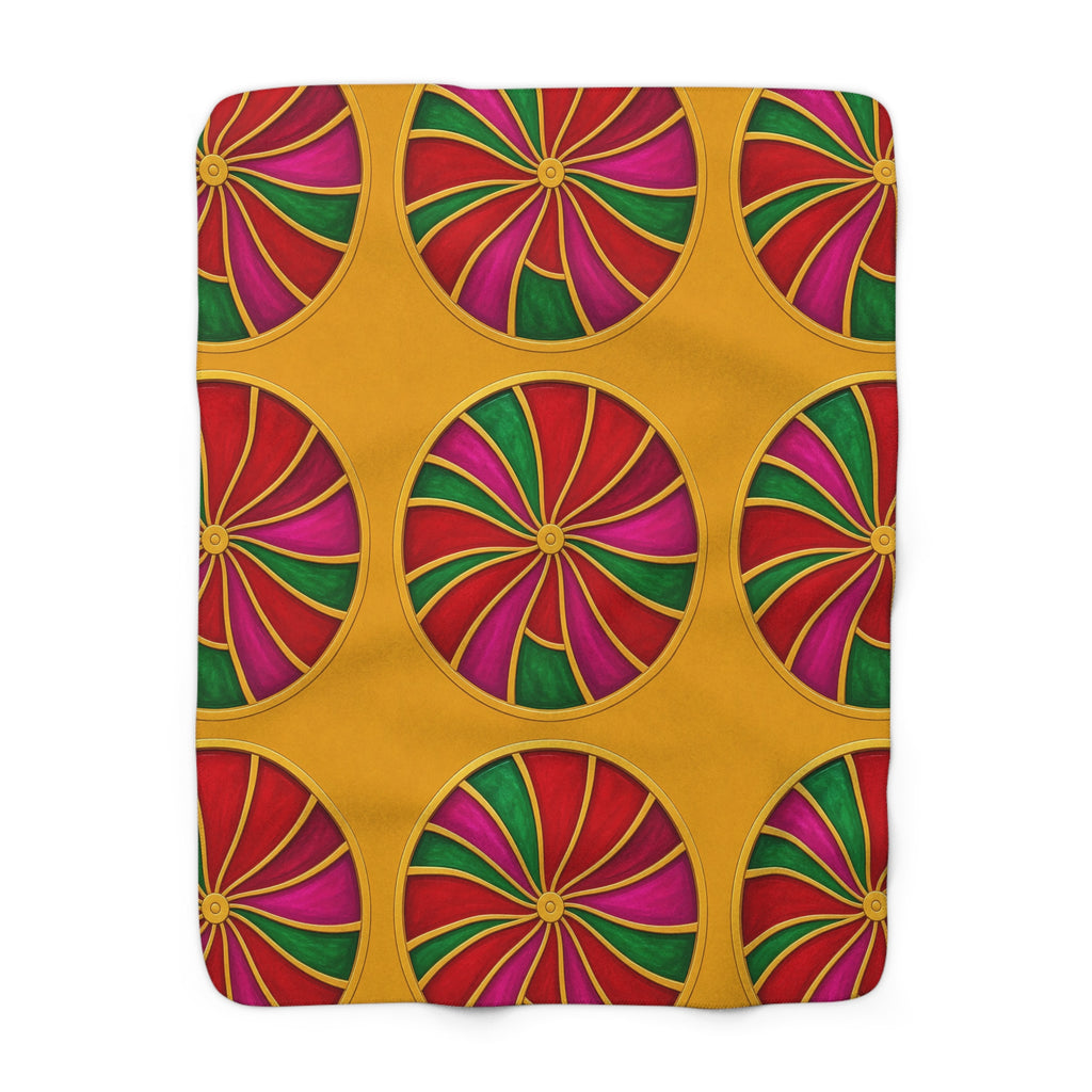 Grand Kaleido Jewel Wheels Sherpa Fleece Blanket – Kaleidoscopic Medallion Pattern