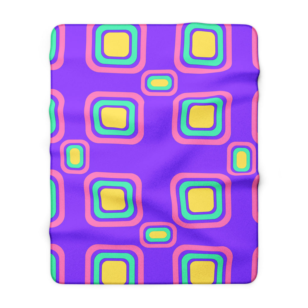 Big Ripple Squares Sherpa Fleece Blanket – Candy Pastel on Grape