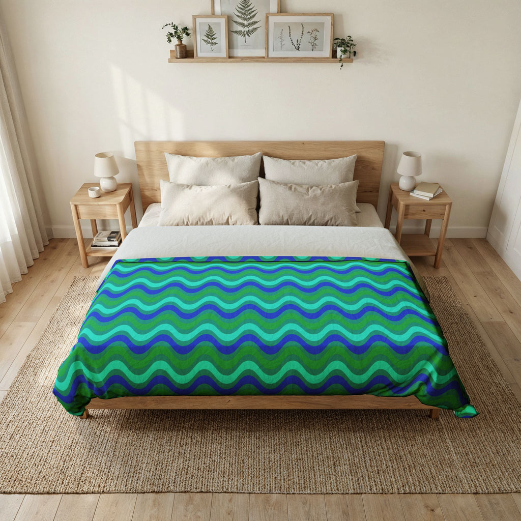 Wide Wave Interference Cotton Duvet Cover – Ocean Jewel