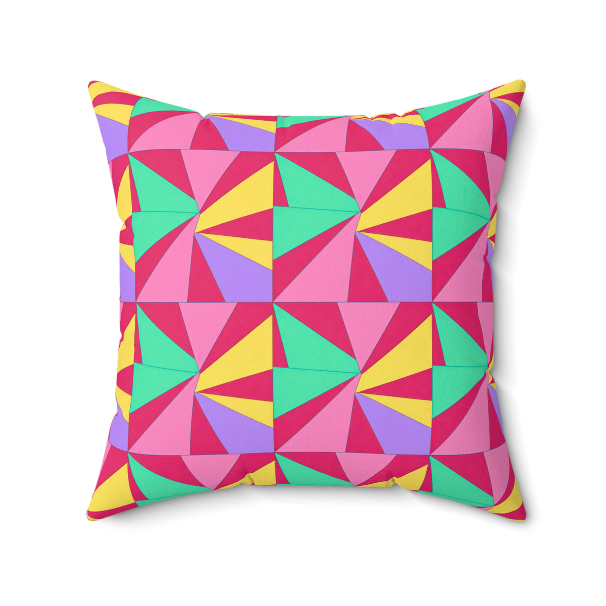 Cubist Sunburst Blocks Faux Suede Cushion – Candy Pop on Raspberry