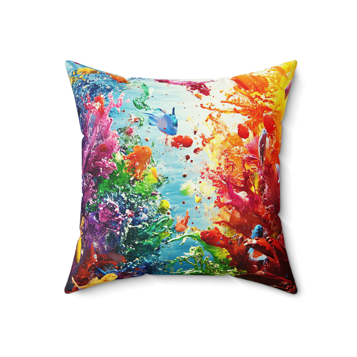 Coral Reef Splash Faux Suede Cushion – Underwater Splash Art