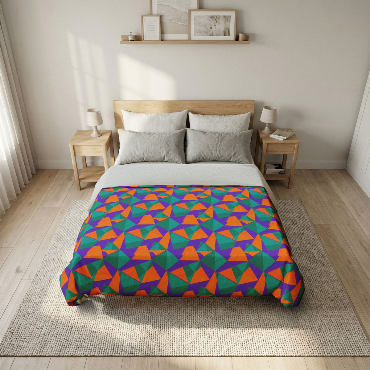 Faceted Gold Panels Cotton Duvet Cover – Peacock Jewel