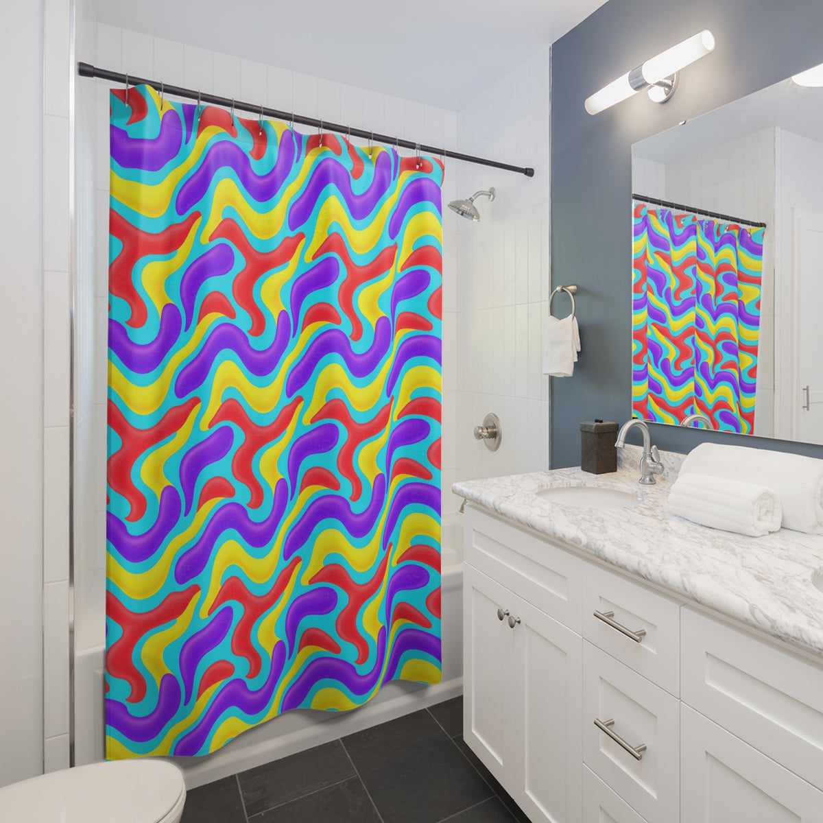 Liquid Band Ripple Shower Curtain – Op-Art Fluid Bands Pattern