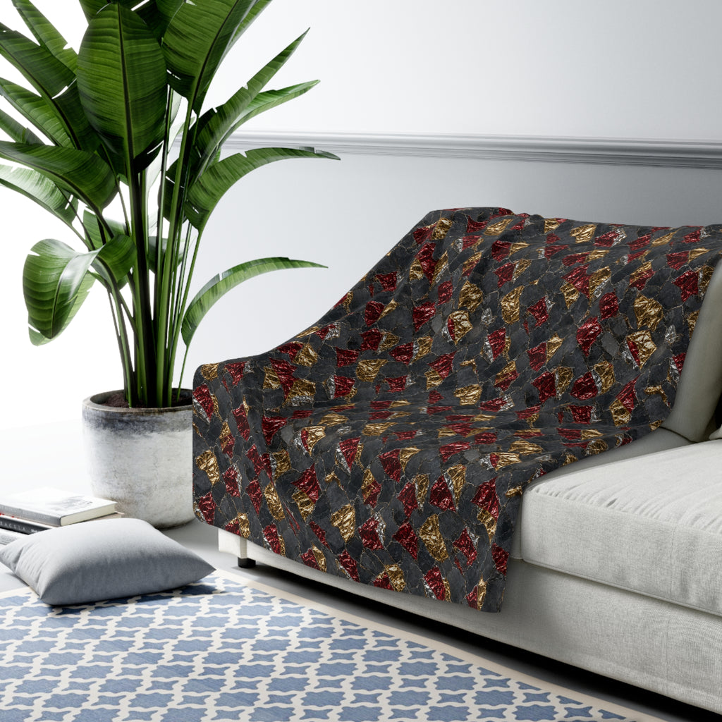 Garnet Gold Foil Sherpa Fleece Blanket – Holographic-Look Metal Pattern