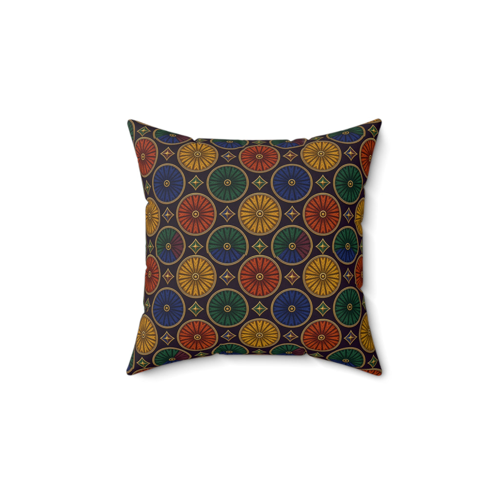 Enamel Parasol Medallions Faux Suede Cushion – Art Deco Geometric Pattern