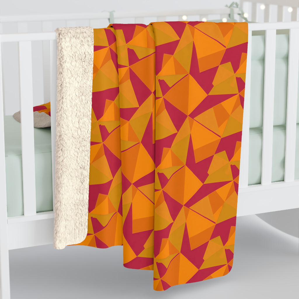 Faceted Gold Panels Sherpa Fleece Blanket – Cranberry Spice