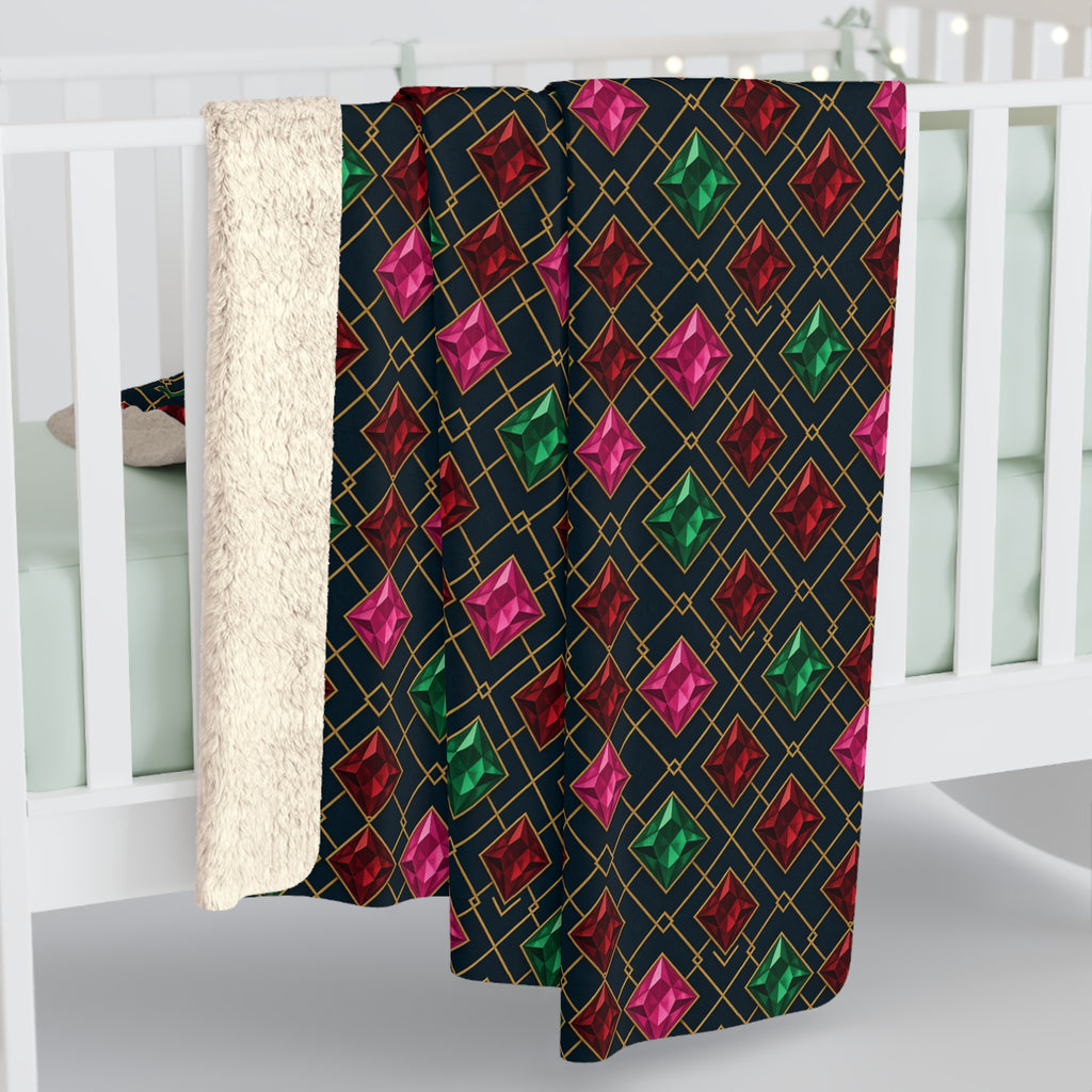 Jewel Argyle Sherpa Fleece Blanket – Art Deco Pattern