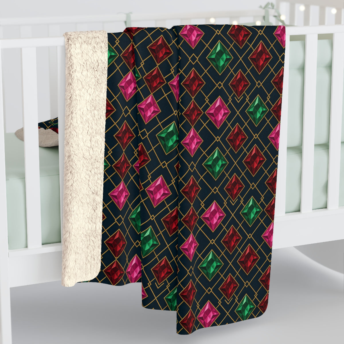 Jewel Argyle Sherpa Fleece Blanket – Art Deco Pattern