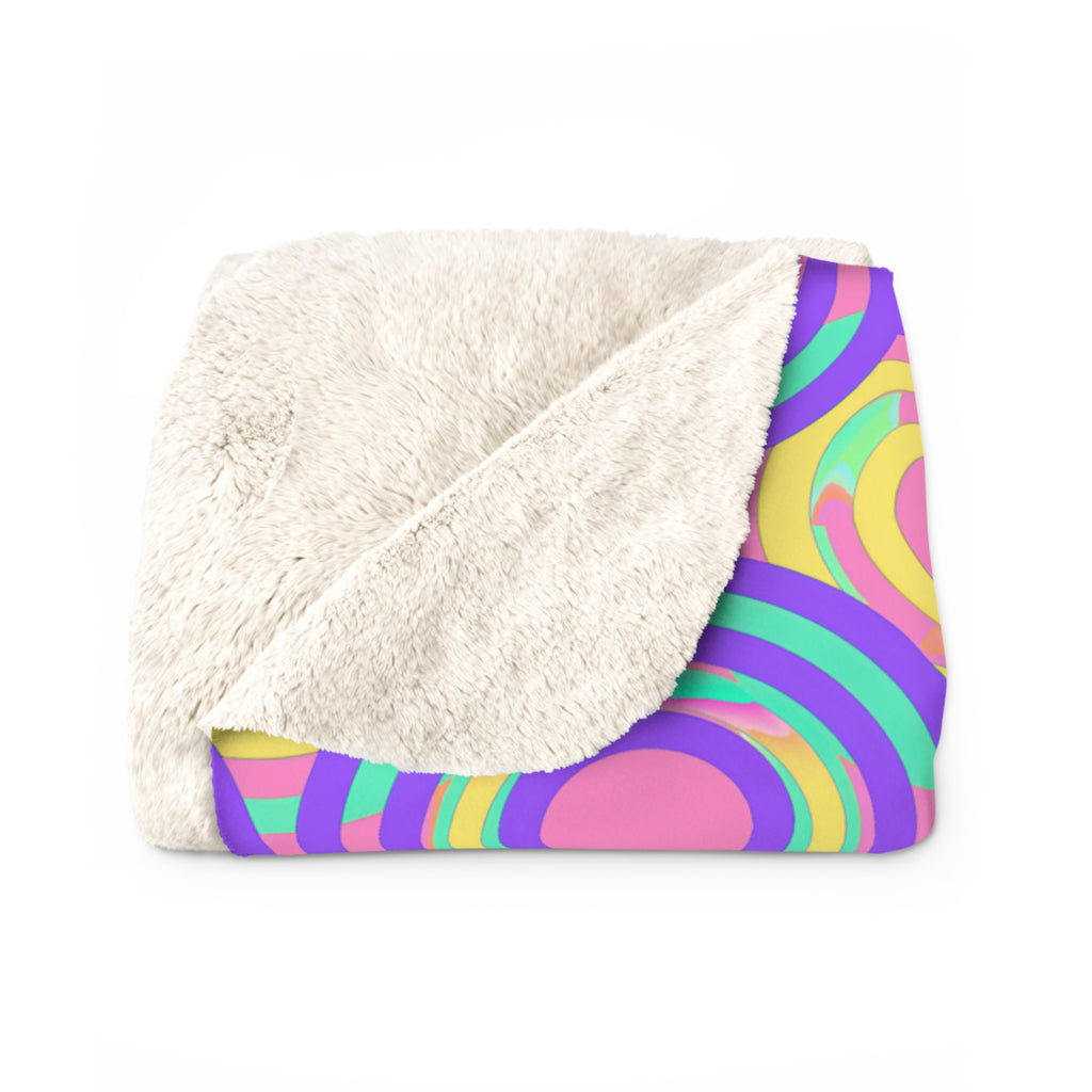 Interlocking Ring Ripples Sherpa Fleece Blanket – Candy Pastel on Grape