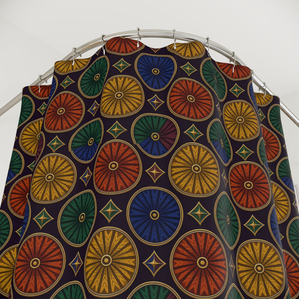 Enamel Parasol Medallions Shower Curtain – Art Deco Geometric Pattern