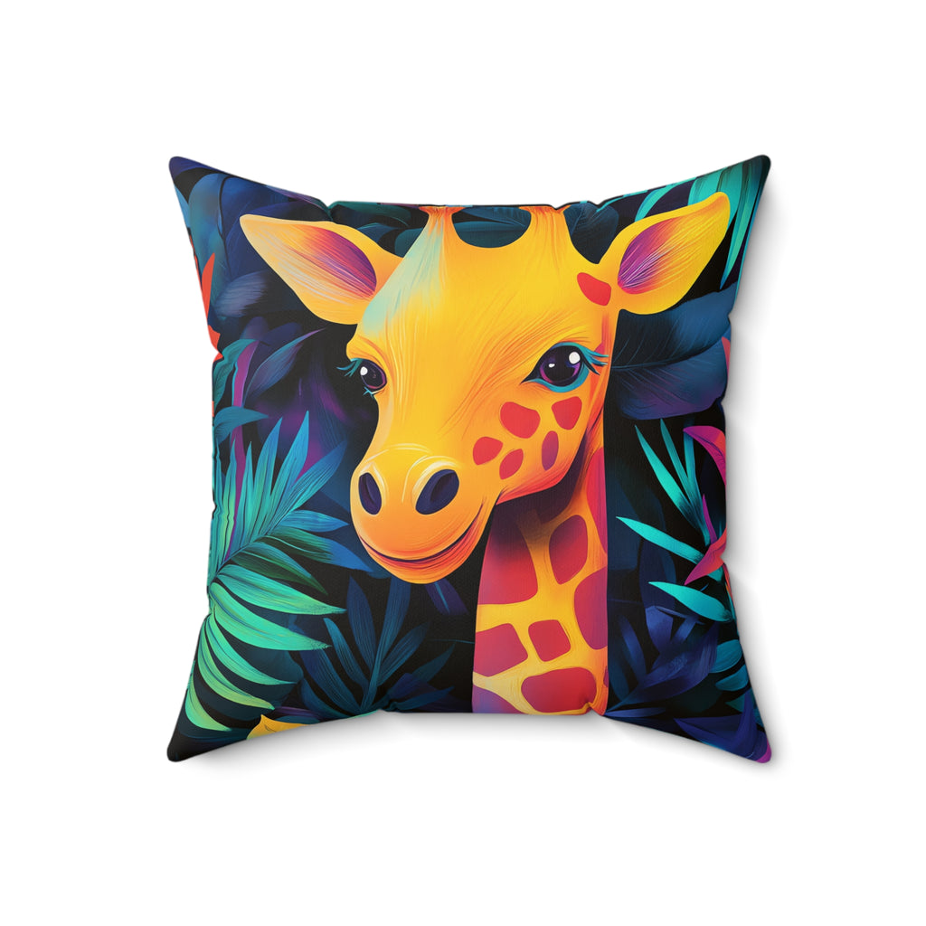 Jungle Giraffe Faux Suede Cushion – Tropical Pop Art