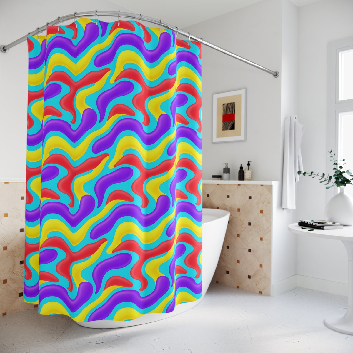 Liquid Band Ripple Shower Curtain – Op-Art Fluid Bands Pattern