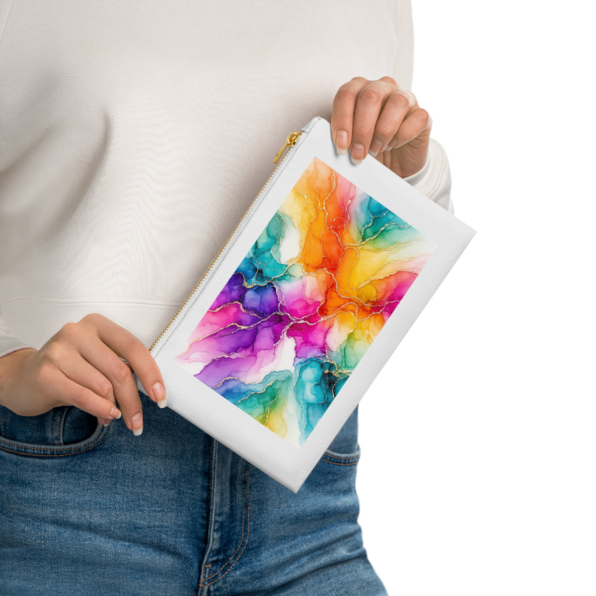 Rainbow Alcohol Ink Bloom Canvas Cosmetic Bag