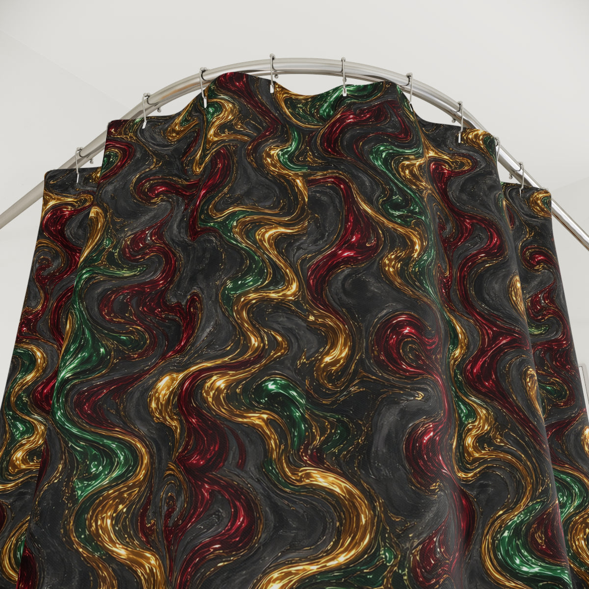 Jewel Metal Swirl Shower Curtain – Iridescent Fluid Pattern