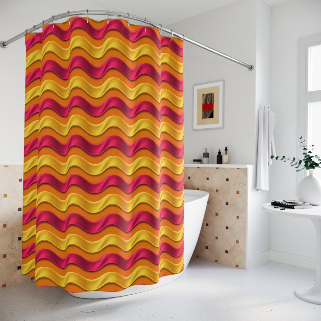 Satin Wave Bands Shower Curtain – Cranberry Spice