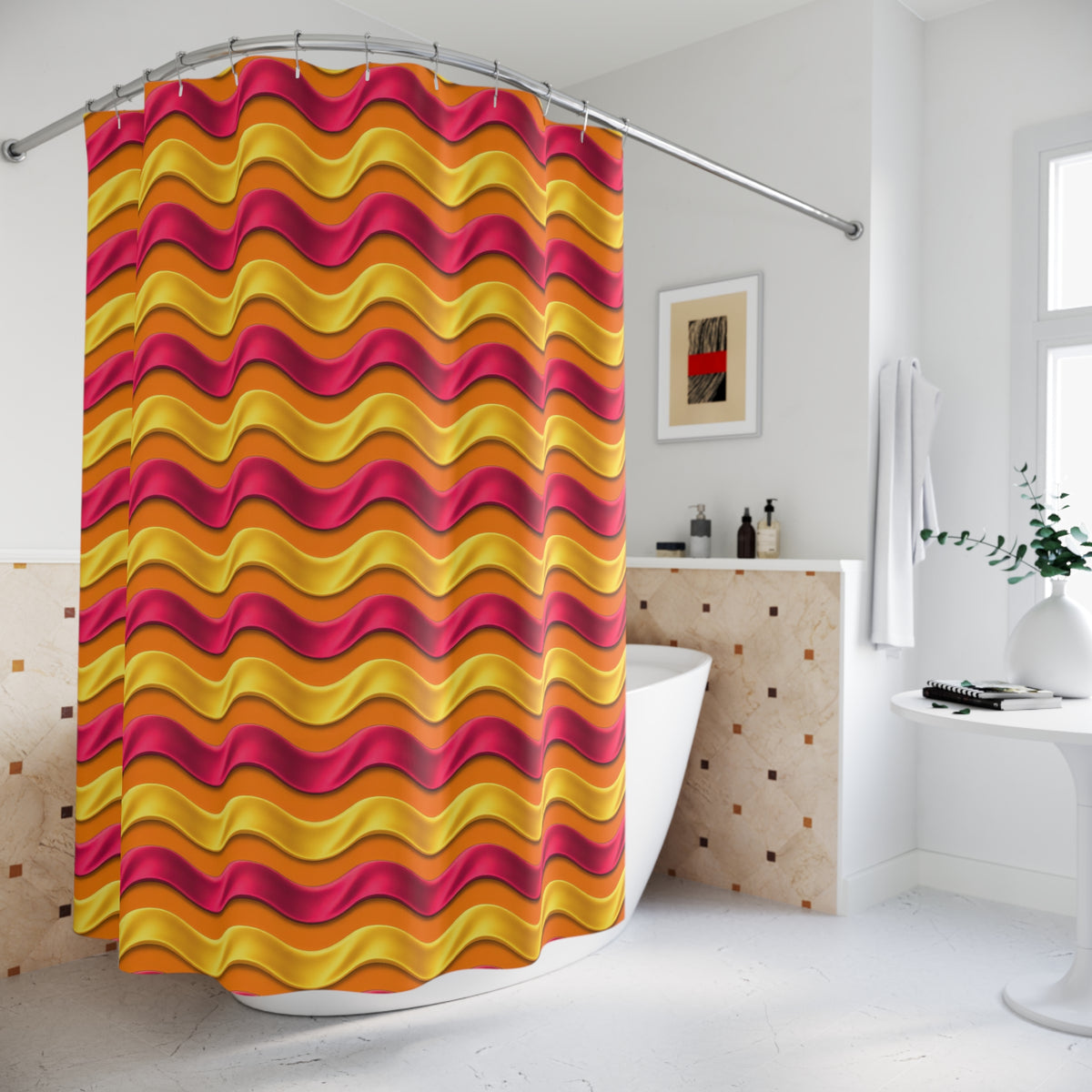 Satin Wave Bands Shower Curtain – Cranberry Spice