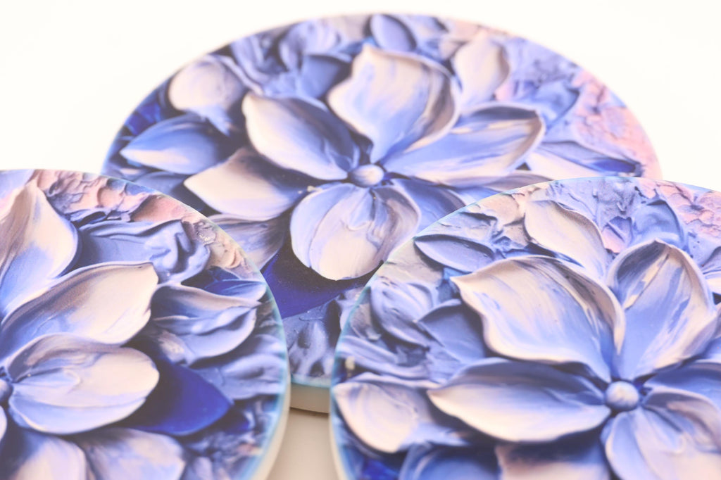 AI24038C Lilac Lily -  Oil Painting -  Multi coloured Round Ceramic Coasters- Set of 6, gift for all occasions, Designed and made in Britain
