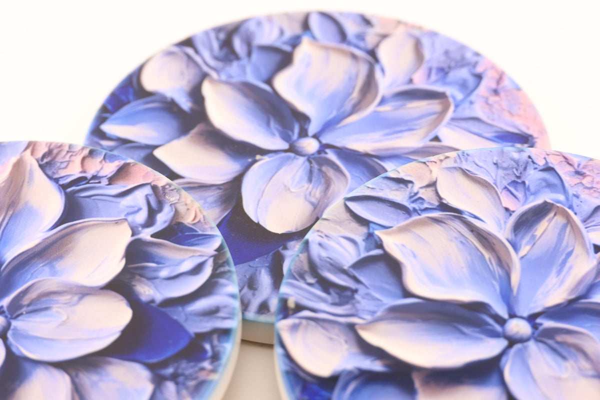 AI24038C Lilac Lily -  Oil Painting -  Multi coloured Round Ceramic Coasters- Set of 6, gift for all occasions, Designed and made in Britain