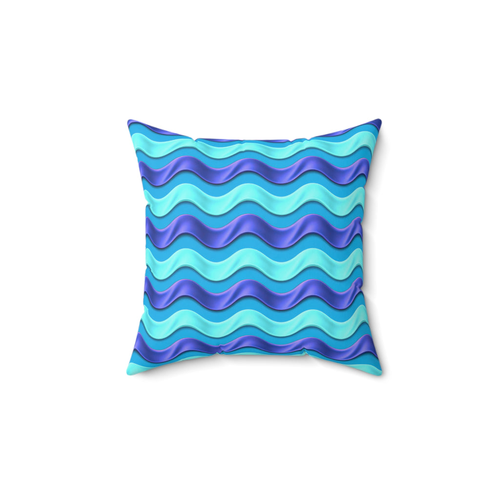 Satin Wave Bands Faux Suede Cushion – Ice Jewel