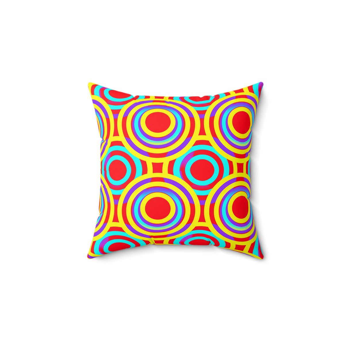 Interlocking Ring Ripples Faux Suede Cushion – Op-Art Circles Pattern