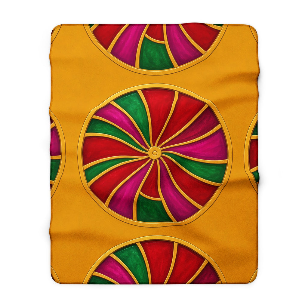 Grand Kaleido Jewel Wheels Sherpa Fleece Blanket – Kaleidoscopic Medallion Pattern
