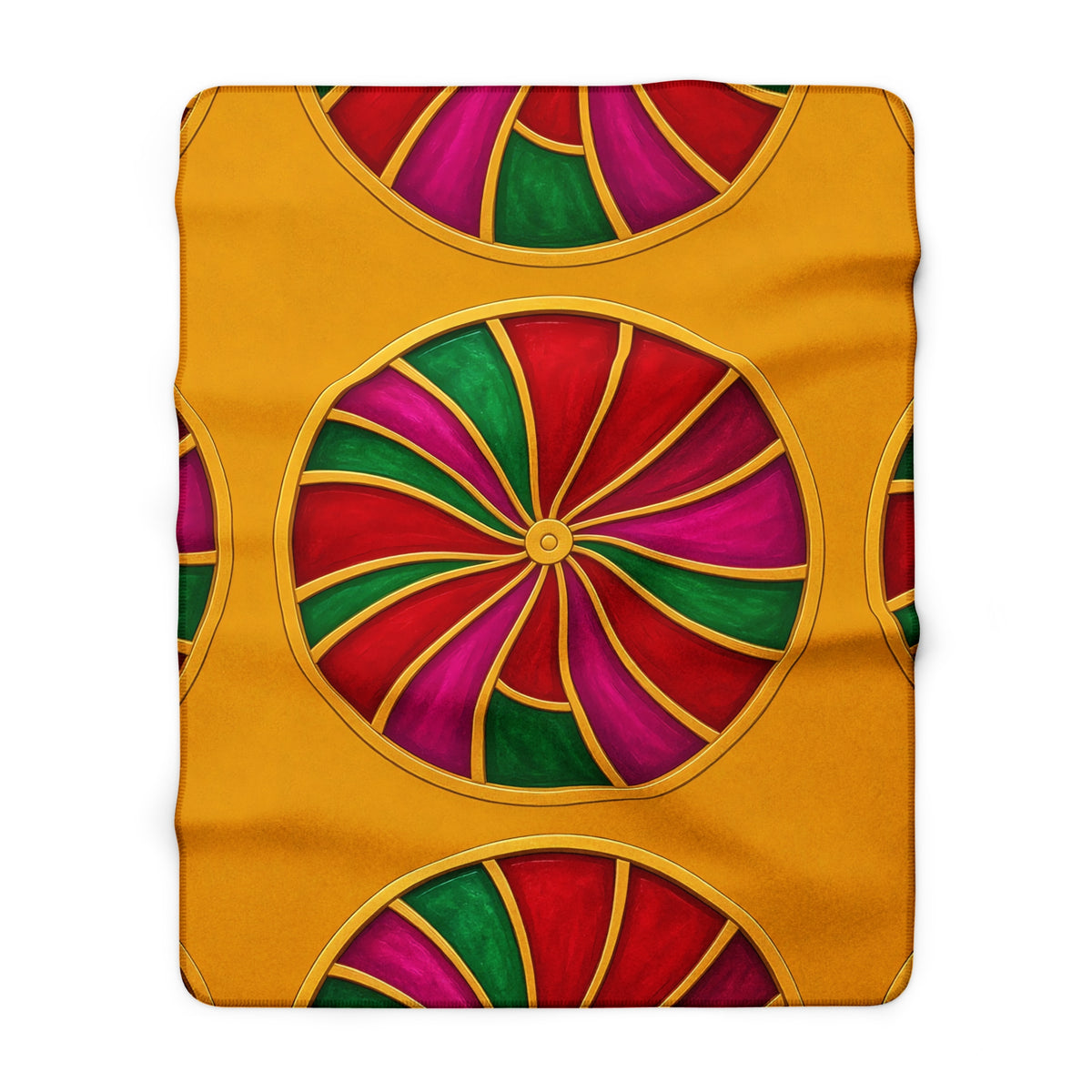 Grand Kaleido Jewel Wheels Sherpa Fleece Blanket – Kaleidoscopic Medallion Pattern