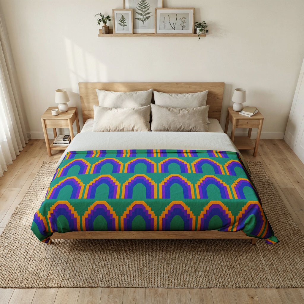 Grand Stepped Arches Cotton Duvet Cover – Peacock Jewel